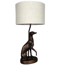 Antique Copper Greyhound Table Lamp with Natural Linen Drum Shade 48cm
