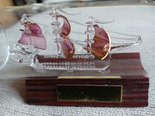 MAJESTIC GLASS SCULPTURE OF GOLDEN HIND SHIP