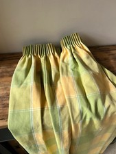 Laura Ashley Mandalay Check Yellow Green Vintage 90s Pencil Pleat Curtains