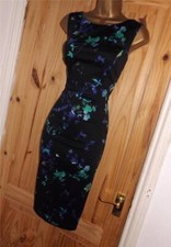 Black floral vintage 40s 50s dita galaxy pencil wiggle party dress size 14 16