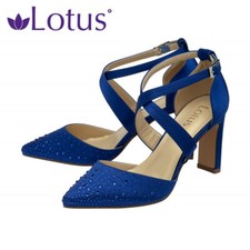 Lotus Womens Court Shoes Blue Sapphire Diamante Crossover Occasion Heels UK 3-8