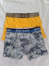 River Island Boys × 2 Pack Waist Branded Boxer Shorts Blue And Mustard Ages 7-8