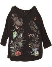 DESIGUAL Womens Graphic Batwing Tent Dress UK 18 XL Grey Floral Viscose AZ02