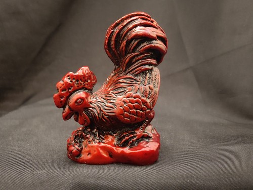 Netsuke red resin cockerel - netsuke,