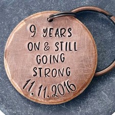 PERSONALISED 9 year 9th Copper Wedding Anniversary Gift Husband Wife Keychain