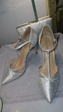 ROLAND CARTIER SILVER SHIMMER STRAPPY HIGH HEEL SHOES & MATCHING BAG UK 6 EUR 39