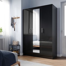 High Gloss 2/3 Door Wardrobe with Hanging Rails Black Bedroom Furniture 2 Set 