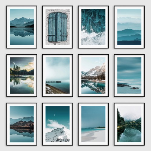 Teal green mountain beach wall - green,