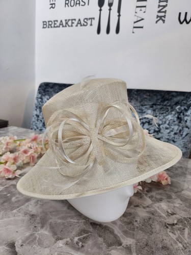 Cream sinamay bow wedding - cream,