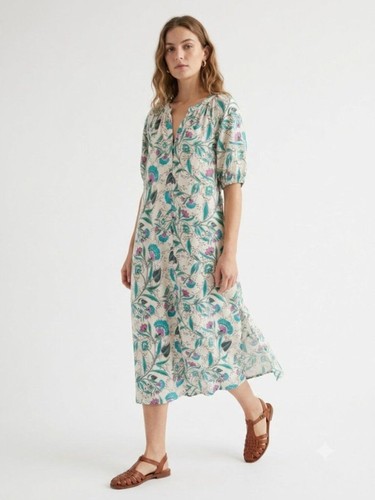 Loft linen blend floral midi - linen,
