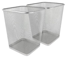 Pack of 2 Metal Mesh Waste Paper Bin Waste Basket Office Bedroom Kitchen Desk