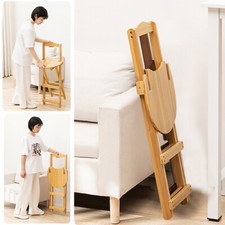 Wooden Folding Bar Stool Bamboo Kitchen Counter Height Stools with Backrest Q