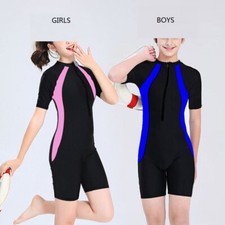 Girls Boys Swimsuit Short Sleeve Diving Suit One Piece Swimming Costume for 7-14