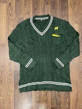 Vintage Green Cable Knit Cricket Sweater V Neck Striped Trim Men’s XL