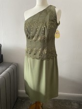 ‘Sew Chic’ Handmade One-off Olive Green Embellished Evening Formal Dress Size 14