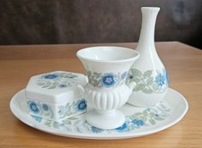 Vintage Wedgwood Clementine Blue Green Floral Set Vase, Trinket Pot, Urn, Plate