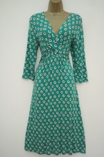 M&S TEAL FLORAL JERSEY TIE BACK TEA DRESS SIZE 12 3/4 SLEEVES