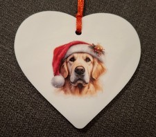 Cute Golden Retriever Christmas Tree Heart Hanging White  Acrylic Decoration 