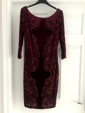 Xscape Knee Length Deep Red  Embossed Velour Dress Size 10