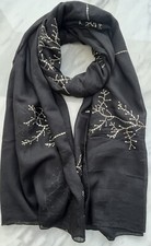Embroidered Leaves Scarf Large Size Gorgeous Hijab Shawl Wrap