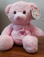 Personalise Teddy bear pink super soft toy  25cm high motorcyle biker with tee