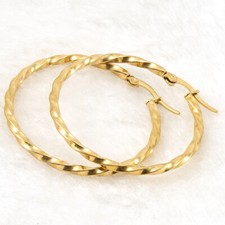 9ct Yellow Gold Plated Fancy Twisted Hoop Earrings- 2mm Tube 15mm 20mm 30mm 40mm