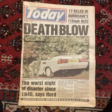 Today Newspaper. Oct 17 1987. Devastating UK Storms