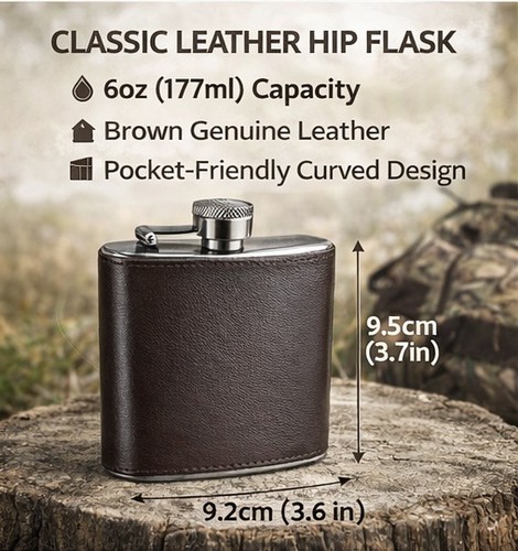 Leather hip flask stainless - leather,