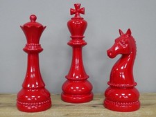 Set of 3 large glossy red chess piece ornaments cool home decor Modern