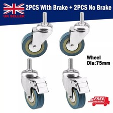 4PCS Heavy Duty 200KG 75mm Rubber Swivel Castor Wheels Trolley Furniture - Screw