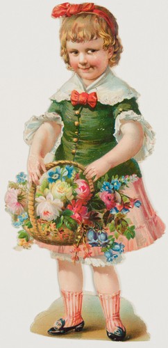 Girl with basket flowers - girl,
