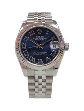 Rolex Datejust 178274 31 mm Blue Roman Numeral Dial 18k White Gold Fluted Bezel