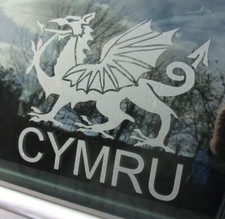 CAR STICKER, WINDOW, WELSH DRAGON, CYMRU, ETCHED / FROSTED GLASS OR RED