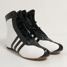 Vintage Adidas Boxing Shoes UK6 White Black Stripe Wrestling Boots WRDC