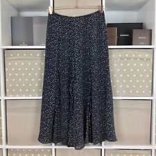 Caroline Charles Silk Midi Skirt Size 8-10** Blue Spot Ruffle Vintage 90s Lined