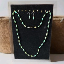Vintage Rolled Green Paper And Beaded Necklace With Matching Earrings, Boohoo.
