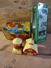 John Deere Saving Barn Silo Salt & Pepper Shakers. Down On The Farm w/Piggy Bank