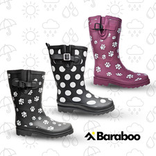 Womens Short Calf Wellies Boots Snow Rain Boots Dog Paw Spotty Adjustable Buckle