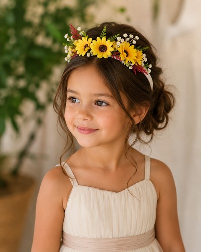Sunflower flower girl headband - flower,