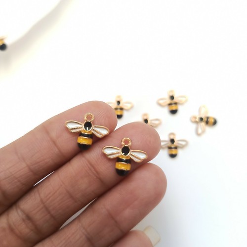 Bee enamel charm connector - bee,