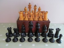 VINTAGE / ANTIQUE WOODEN CHESS SET STAUNTON PATTERN KING 87mm - COMPLETE