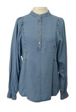 Ladies Tencel Blue Ruched Volume Sleeve Top (Regular/Tall) UK 6 -24