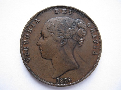 1859 victoria copper penny - 1859, gvf