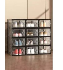 Livingandhome Grey Lucency 12x Stackable Shoes Storage Box Organiser
