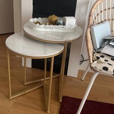 Heavy Duty Round Nesting Side Table white Slate Coffee Table Corner Living Room