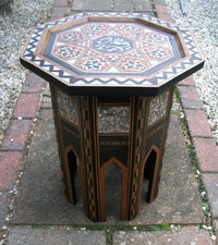 EXCEPTIONAL ANTIQUE  HEXAGONAL ISLAMIC/SYRIAN  WOODEN  INLAID SIDE TABLE