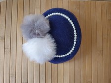 Adorable 1940's 1950's Vintage Style Cap Hat Fascinator With Pom Poms