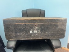 large antique shipping trunk HJ BELL 21294 M.C.D. 35”w x 15” ( inc hinges) 12” h