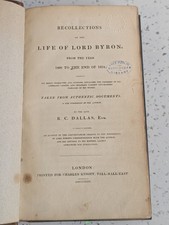 Recollections Of The Life Of Lord Byron From 1808 To 1814 R C Dallas 1st Ed 1824