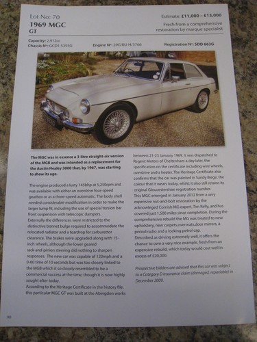 1969 mgc car details - gt, approx